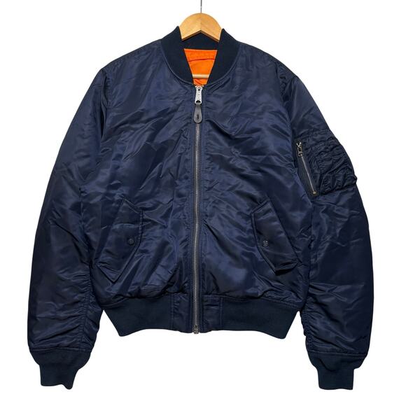 VTG 90s Alpha Industries MA-1 Reversible Bomber Jacket Navy M - Picture 1 of 4